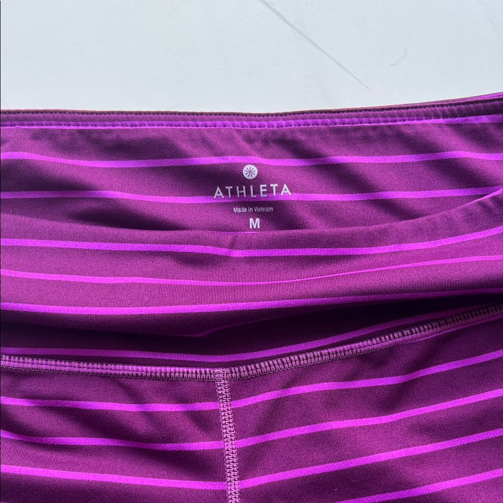 Athleta Vibrant Purple Striped Cropped Leggings Sz M - Picture 2 of 6